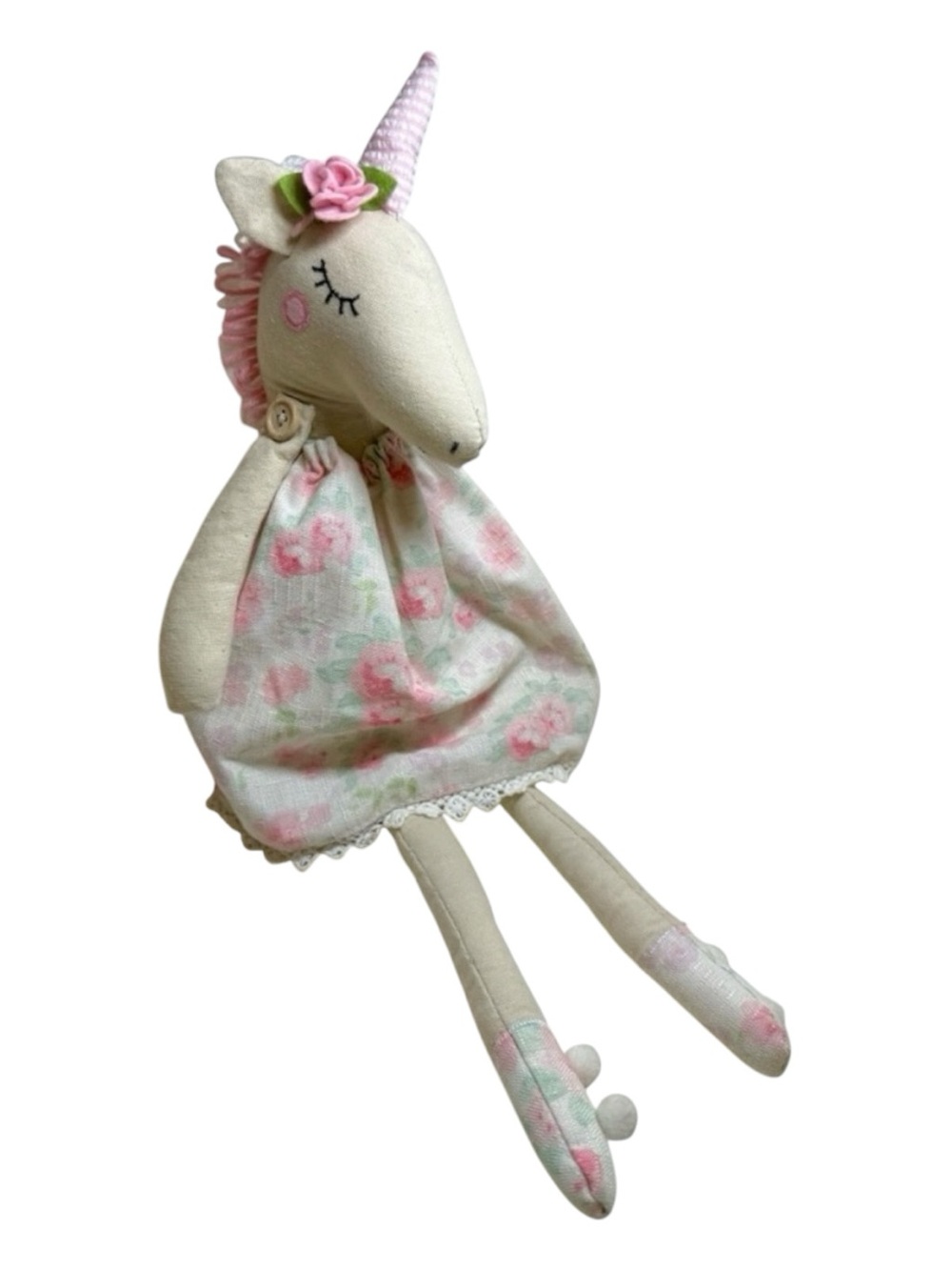 🦄 Floral Unicorn Plush Doll - Shelf Sitter - Pink Rose Horn - 20” - Decorative
